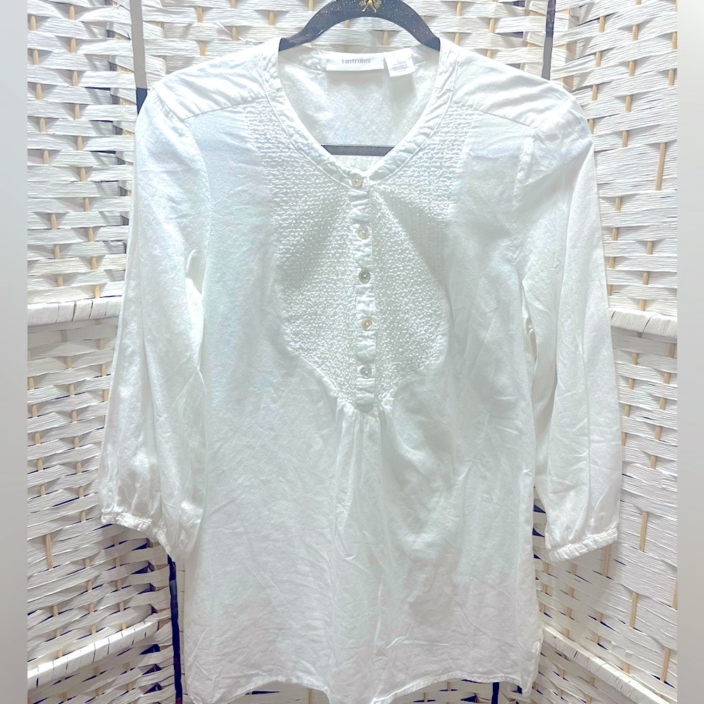PERFECT White Tunic w/Beaded Tuxedo Design, Lenin-like Tunic Top Size fits S/M